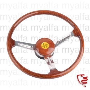 STEERING WHEEL 1750 FLAT DISHED COMPLETE, GOLDEN EMBLEM