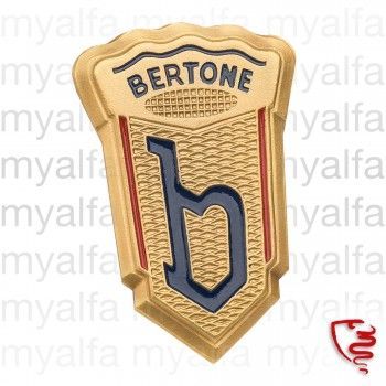 Embleem  Bertone "b" metaal,    goudkleurig, 41mm x 28mm
